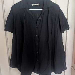 We The Free Black Button-Up Short Sleeve Shirt